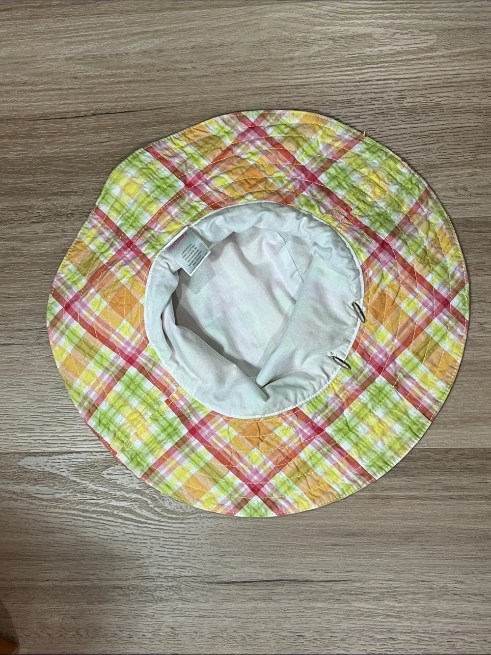 Gymboree Vintage Girls Social Butterfly Pink Plaid Sun Wide Brim Bucket Hat, 5-7